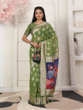 Shree Shyam Fashion Linen Cotton Green Saree - Distacart