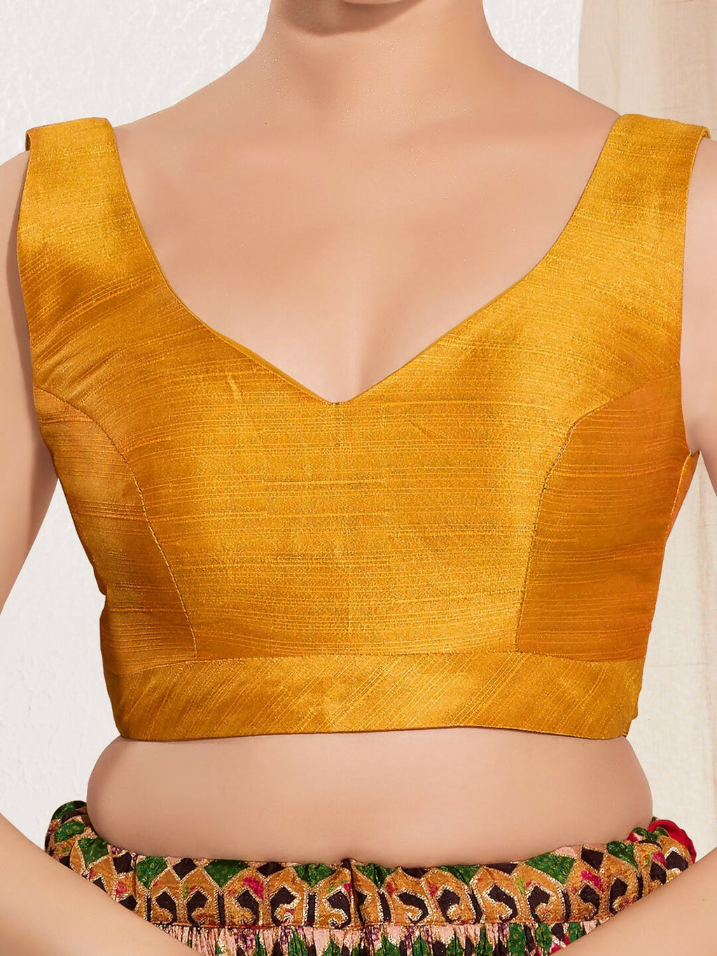 Joban Fashion Mustard Mulberry Silk Padded Blouse With Round Neck Sleeveless - Distacart