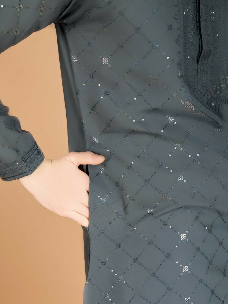 Vastranavya Grey Exclusive Festival Wear Viscose Silk Thread & Sequence Embroidered Work Kurta with Dupatta