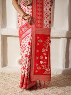 Shree Shyam Fashion Linen Cotton Red & White Saree - Distacart