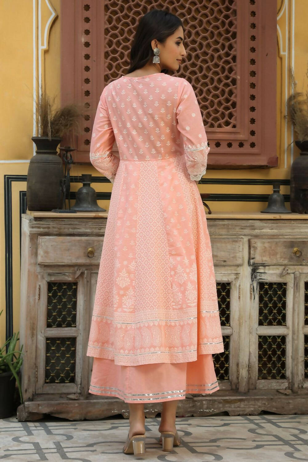 Juniper Women's Peach Cambric Printed Flared Dress - Distacart