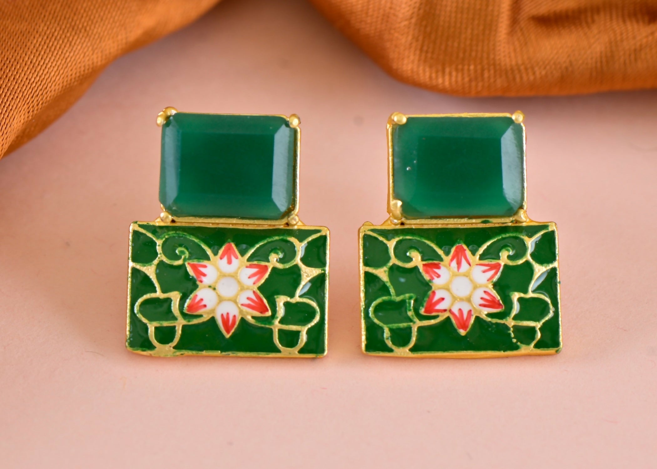 Joban Fashion Women Brass Green Onyx Earrings - Distacart