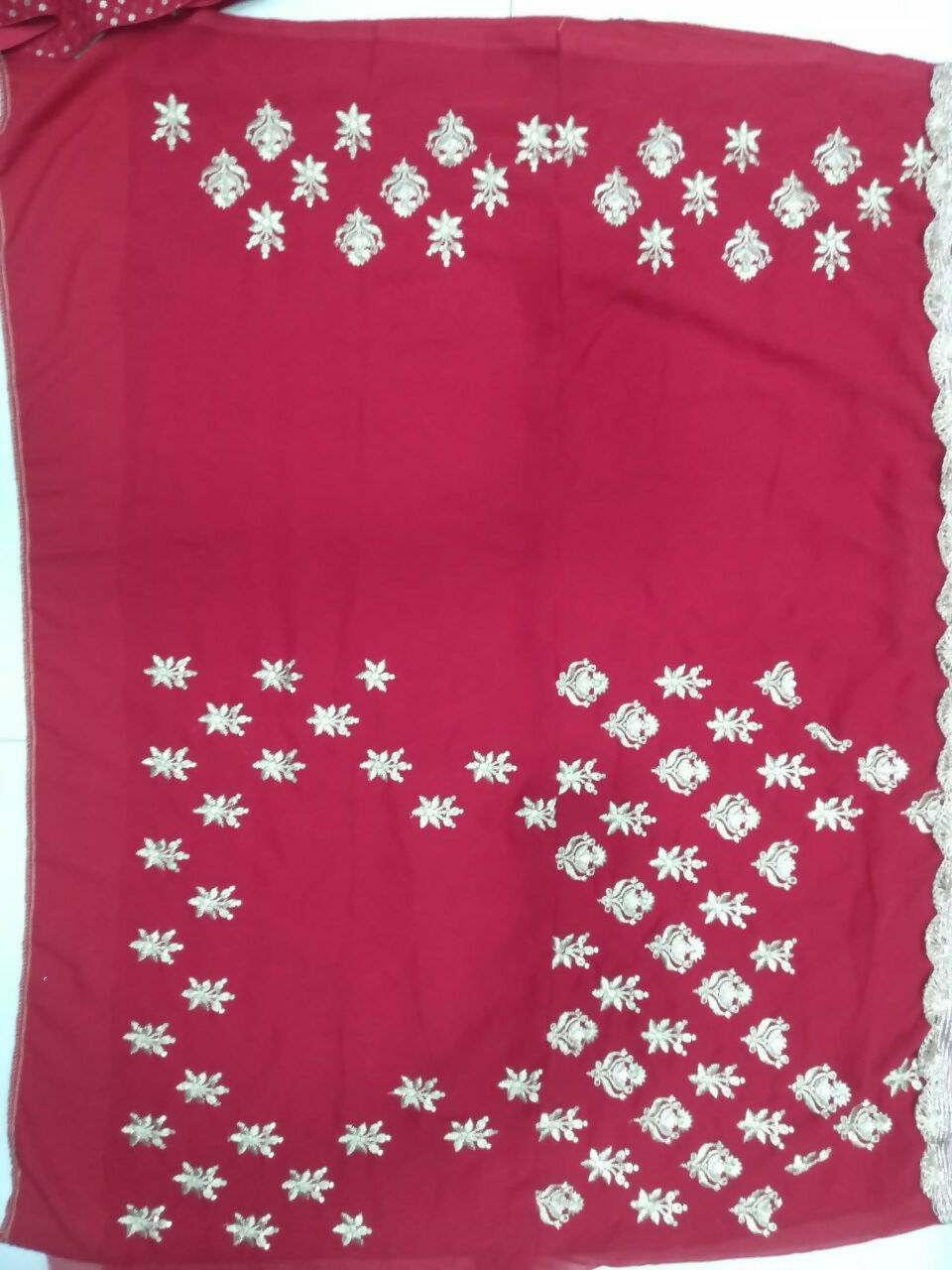 Jyoti Fashion Gorgeous Gajri Red 5MM Ton To Ton Red Thread Embroidery Faux Georgette Lehenga Choli with Dupatta