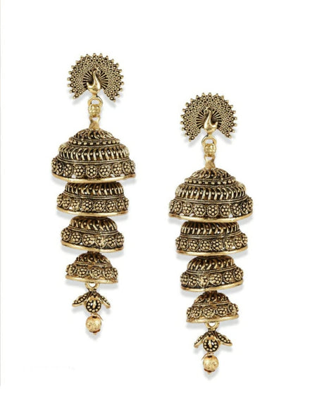 Mominos Fashion Peacock design Golden colour Earrings