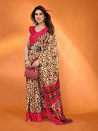 PR Fashion Red Kota Doria Printed Saree