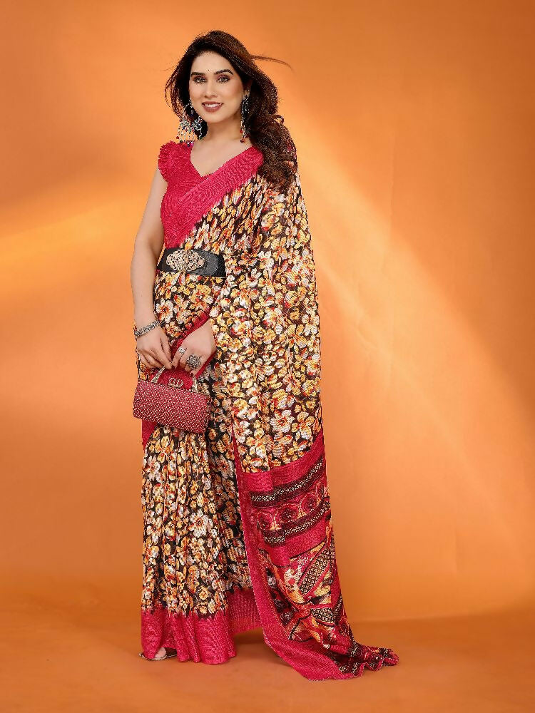 PR Fashion Red Kota Doria Printed Saree