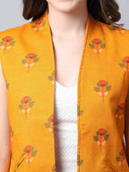 Even Apparels Yellow Viscose Rayon Open Front Waistcoat - Distacart
