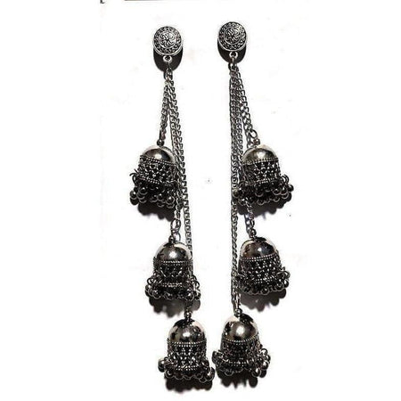 MS Fashion India Antique Studs Kashmiri Black Color Long Hangings Chains Jhumkas Pearls Earrings