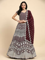 Brown Georgette Thread Embroidered Lehenga Choli with Dupatta - Tanya