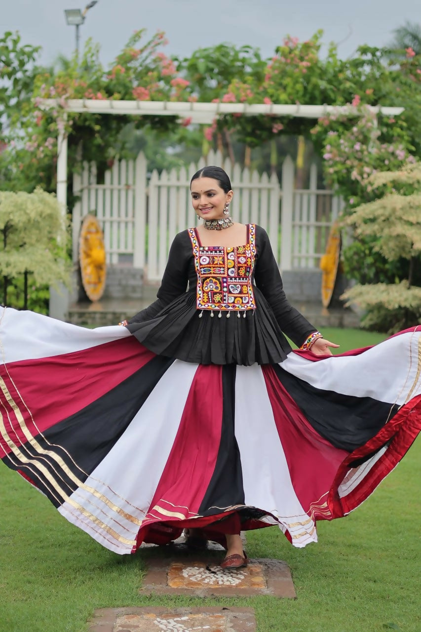 Teeya Creation Multi Colour Reyon Silk Gamathi Work Navratri lehenga Choli