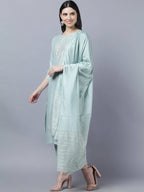 Myshka Women Grey Yoke Design Gotta Patti Kurta with Trousers Dupatta Set - Distacart