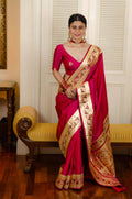 DEIANA'S Beautiful Designer Golden zari Soft Lichi Silk Saree - Pink