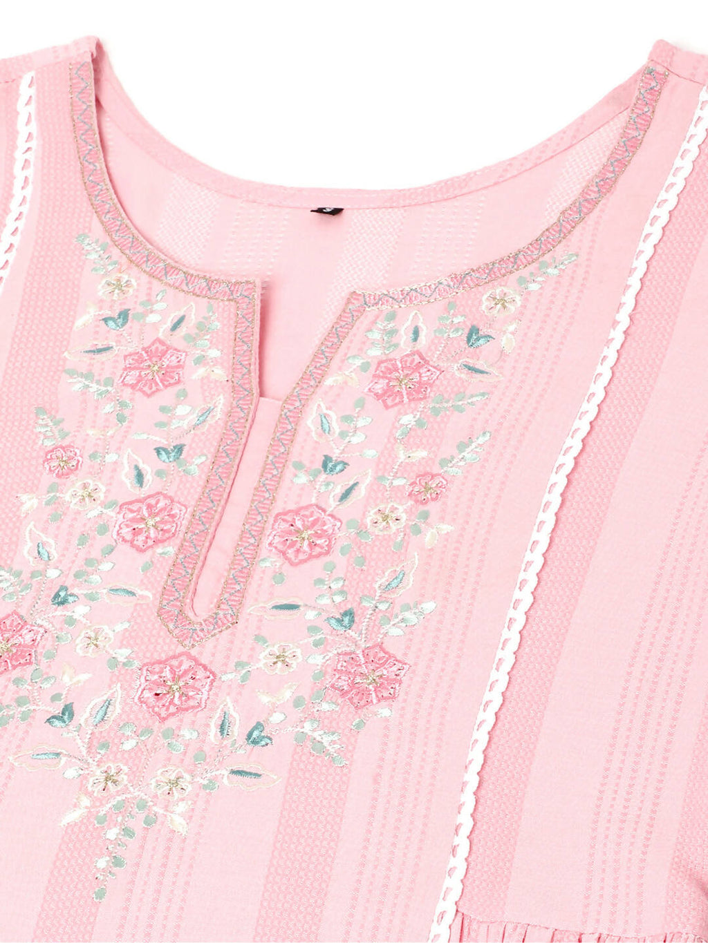 Pink Viscose Rayon Yoke Embroidered A-line Top - Tarini