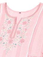 Pink Viscose Rayon Yoke Embroidered A-line Top - Tarini