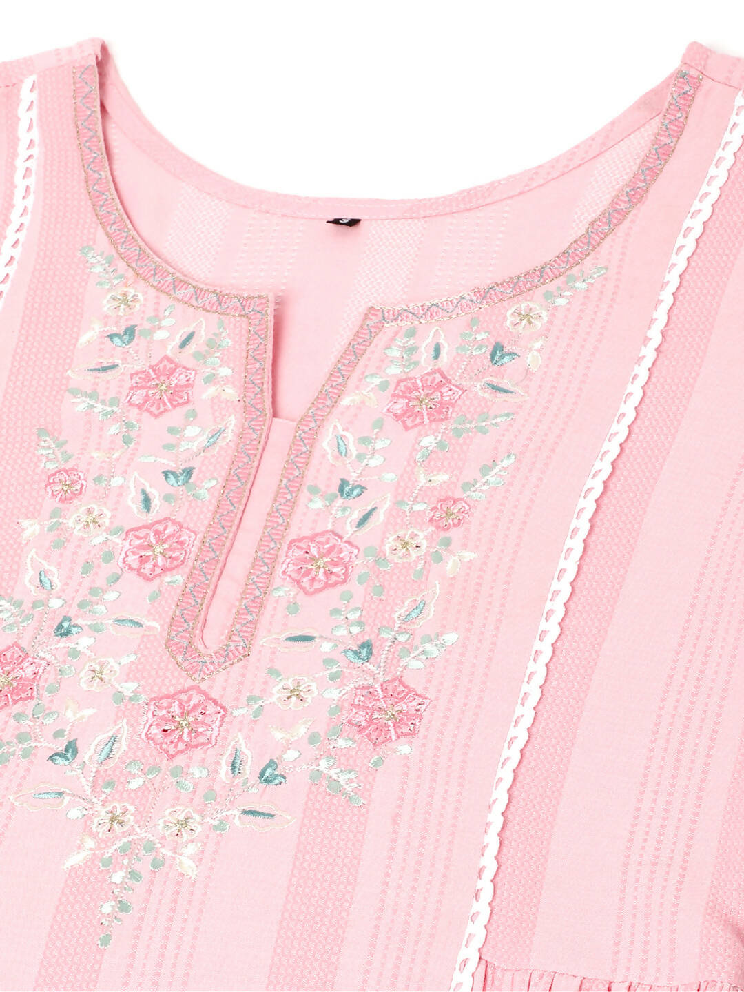 Pink Viscose Rayon Yoke Embroidered A-line Top - Tarini