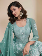 Anaita Green Chinon Embroidered Thread Work Stitched Salwar Suit - Distacart