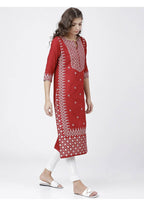 Cheera Embellished Daily Wear Cotton Blend Kurta - Red & White