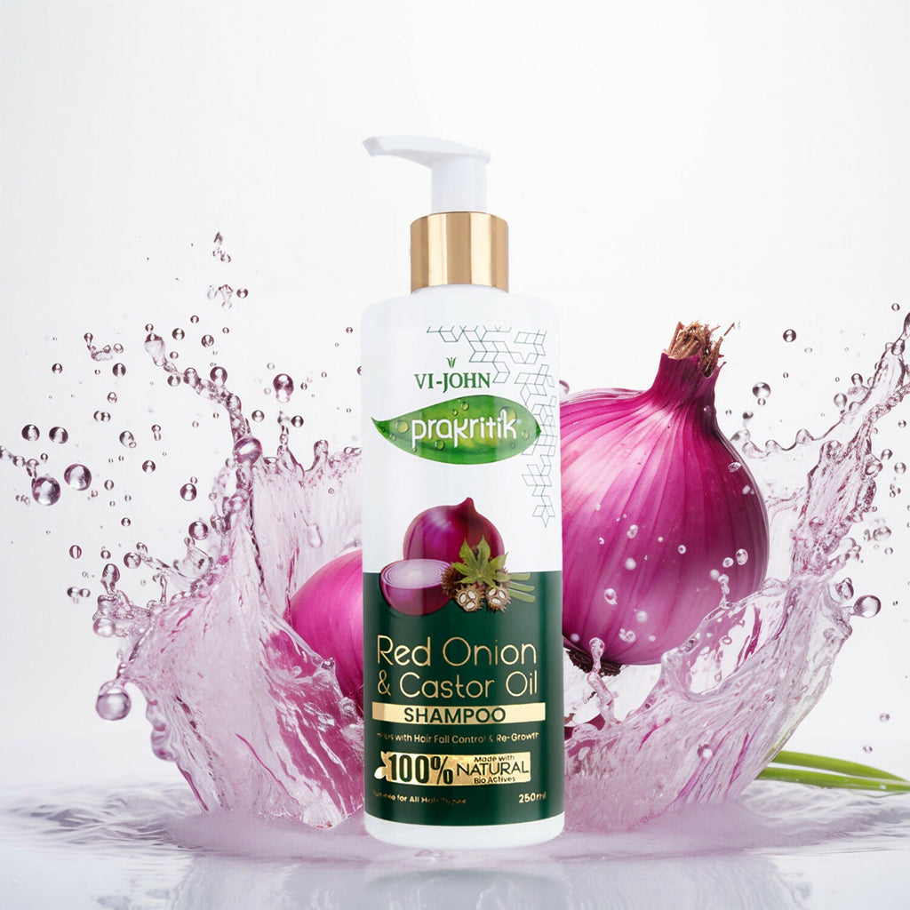 VI-JOHN Prakritik Red Onion & Castor Oil Shampoo Helps with Hair Fall & Re-Growth 100% Bio Actives