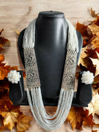 Inhanns Saree Shobha Statement Necklace & Earring Set - White Necklace With Earrings