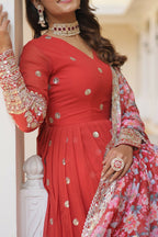 Joban Fashion Orange Georgette Sequence Embroidery Work Kurta Set - Distacart