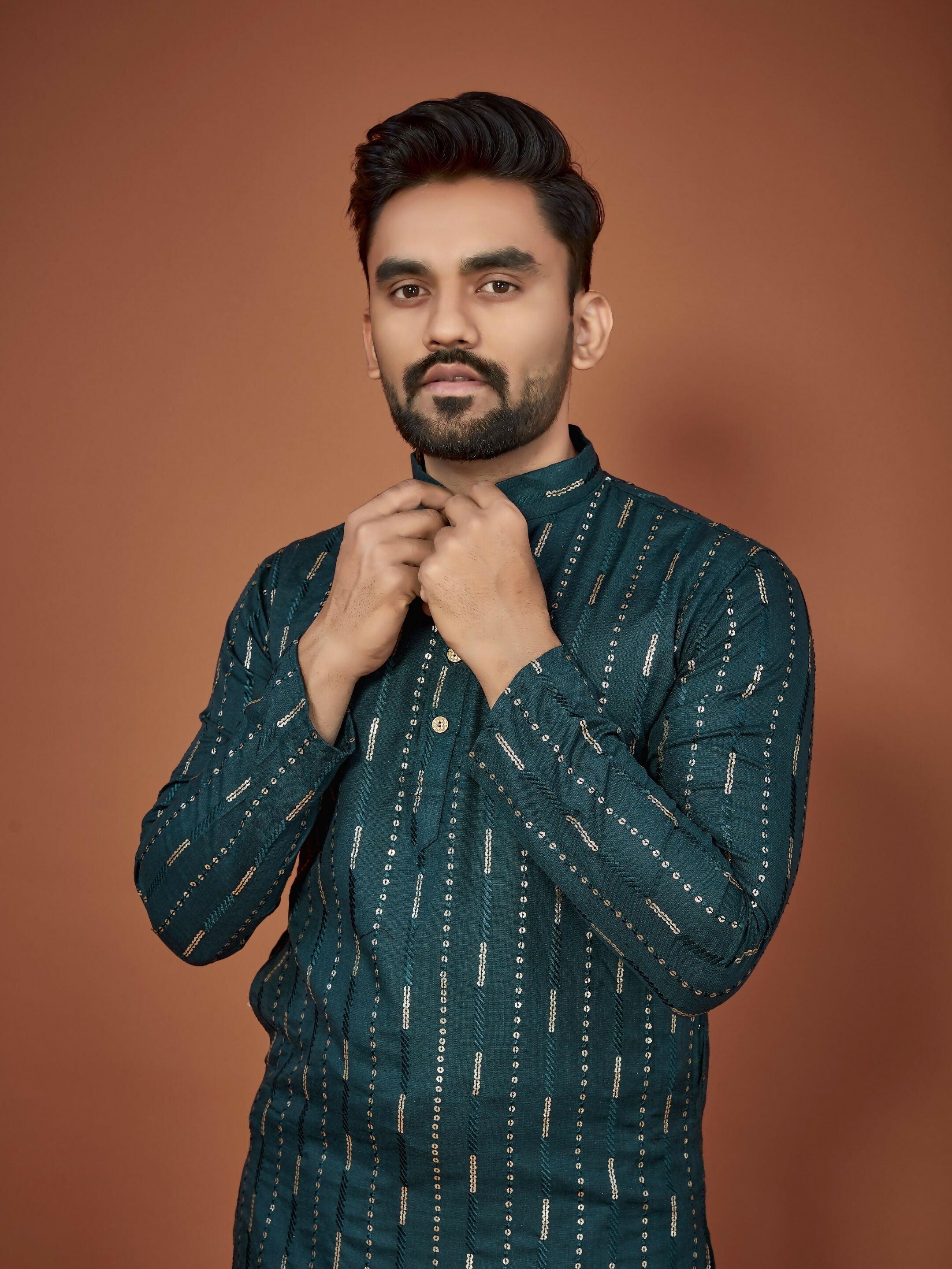 Anaita Teal Embroidered Cotton Straight Kurta