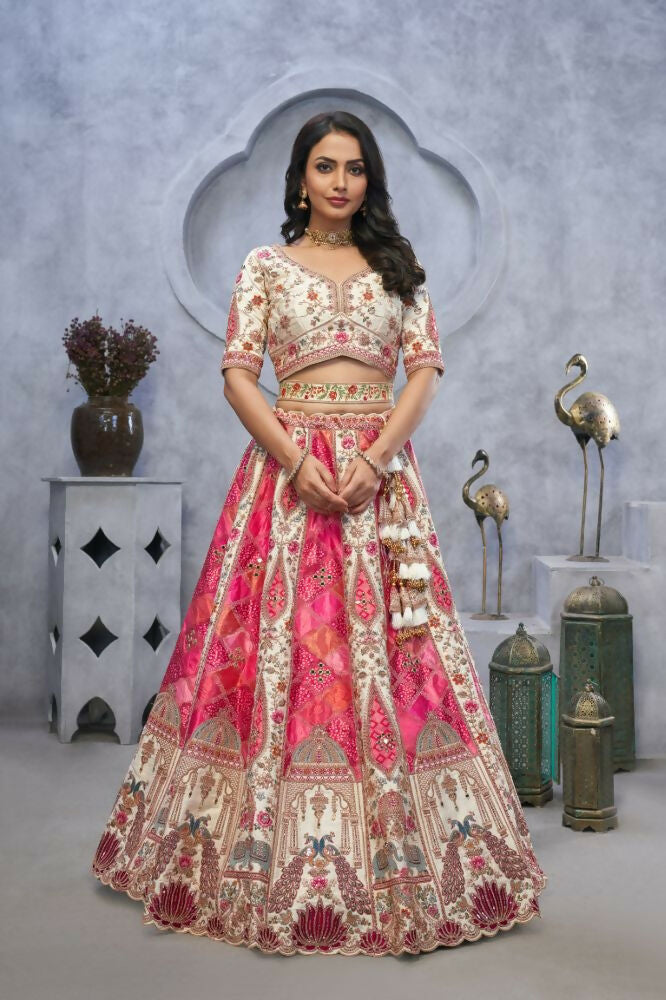Kesar Fab Ivory Organza Embroidered Lehenga