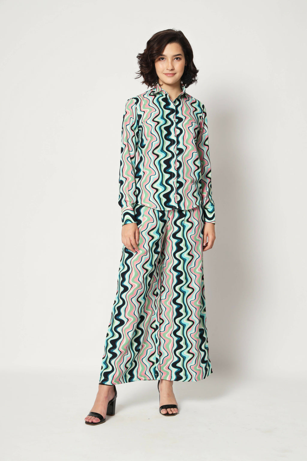 Light Blue Crepe Digital Printed Top With Matching Trouser - Shivani