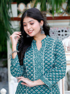 Miravan Women's Cotton Blue Floral Printed Straight Kurta And Palazzo