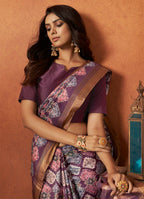Purple Rangkat and Crepe Silk Aztec Saree With Unstitched Blouse Piece - Mohmanthan Royal Saachi