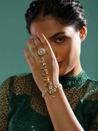 Women's Gold-Toned White Brass Kundan Gold-Plated Link Bracelet - Ruby Raang - Distacart