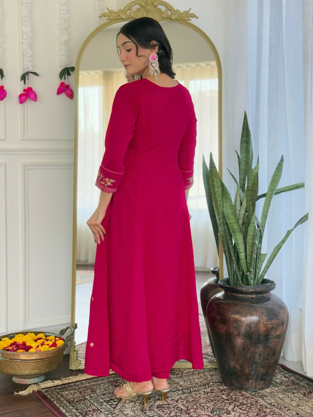The52 Rani Women's Beautiful Embroidered Work Vichitra Silk Fabric Straight Kurta Pant and Dupatta Set - Distacart