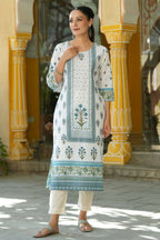 Juniper Women's Blue Printed Straight Kurta - Distacart