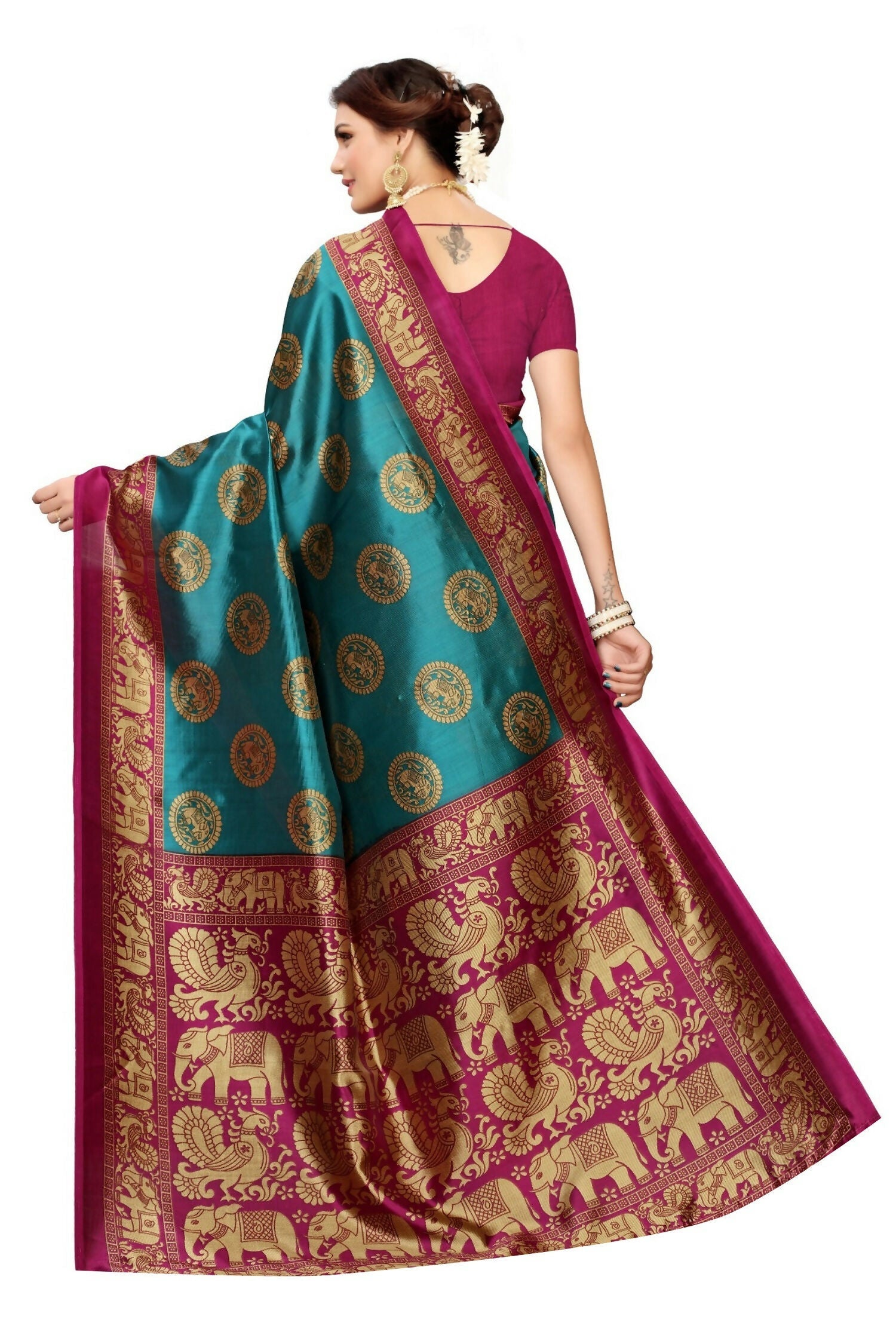 Vamika rama & wine Printed Art Silk Saree