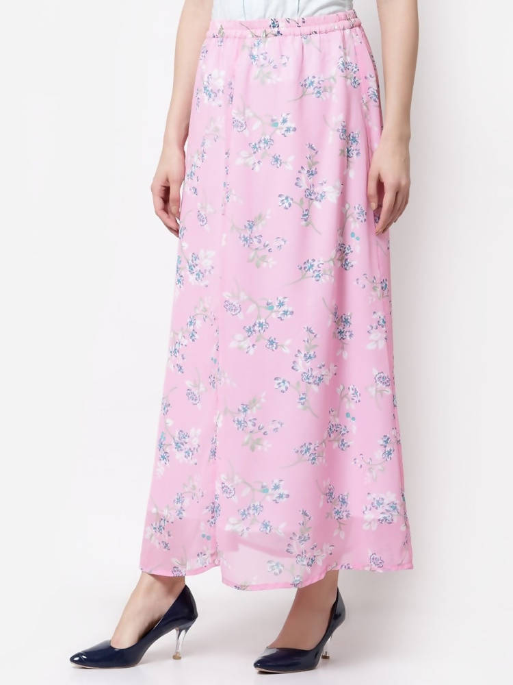 Myshka Pink Color Georgette Printed Skirt