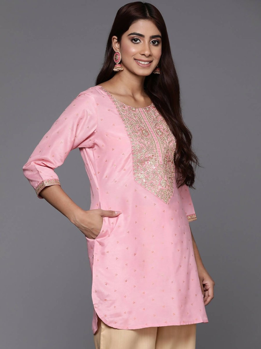 Ahalyaa Pink Printed Tunic - Pink Color