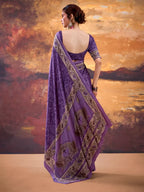 Vastranavya Purple Crepe Printed Saree with Unstitched Blouse - Distacart