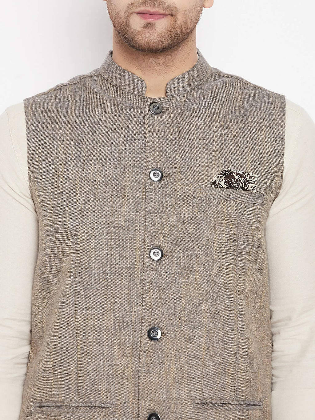 Even Apparels Brown Linen Men Woven Nehru Jacket - Distacart