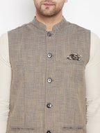 Even Apparels Brown Linen Men Woven Nehru Jacket - Distacart