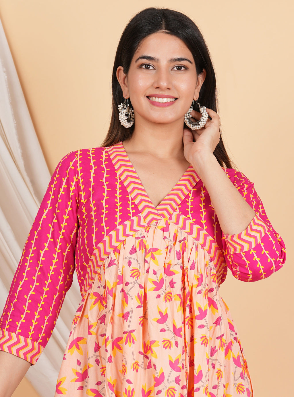 House of RP Women Rayon Peach Floral Printed Dress - Distacart
