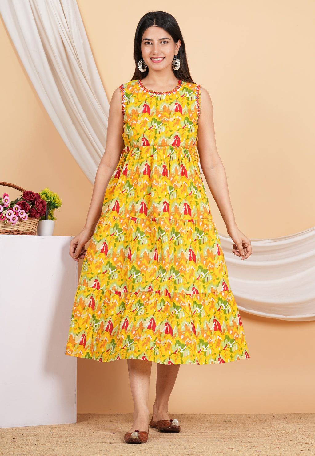 House of RP Women Rayon Yellow Abstract Printed Dress - Distacart