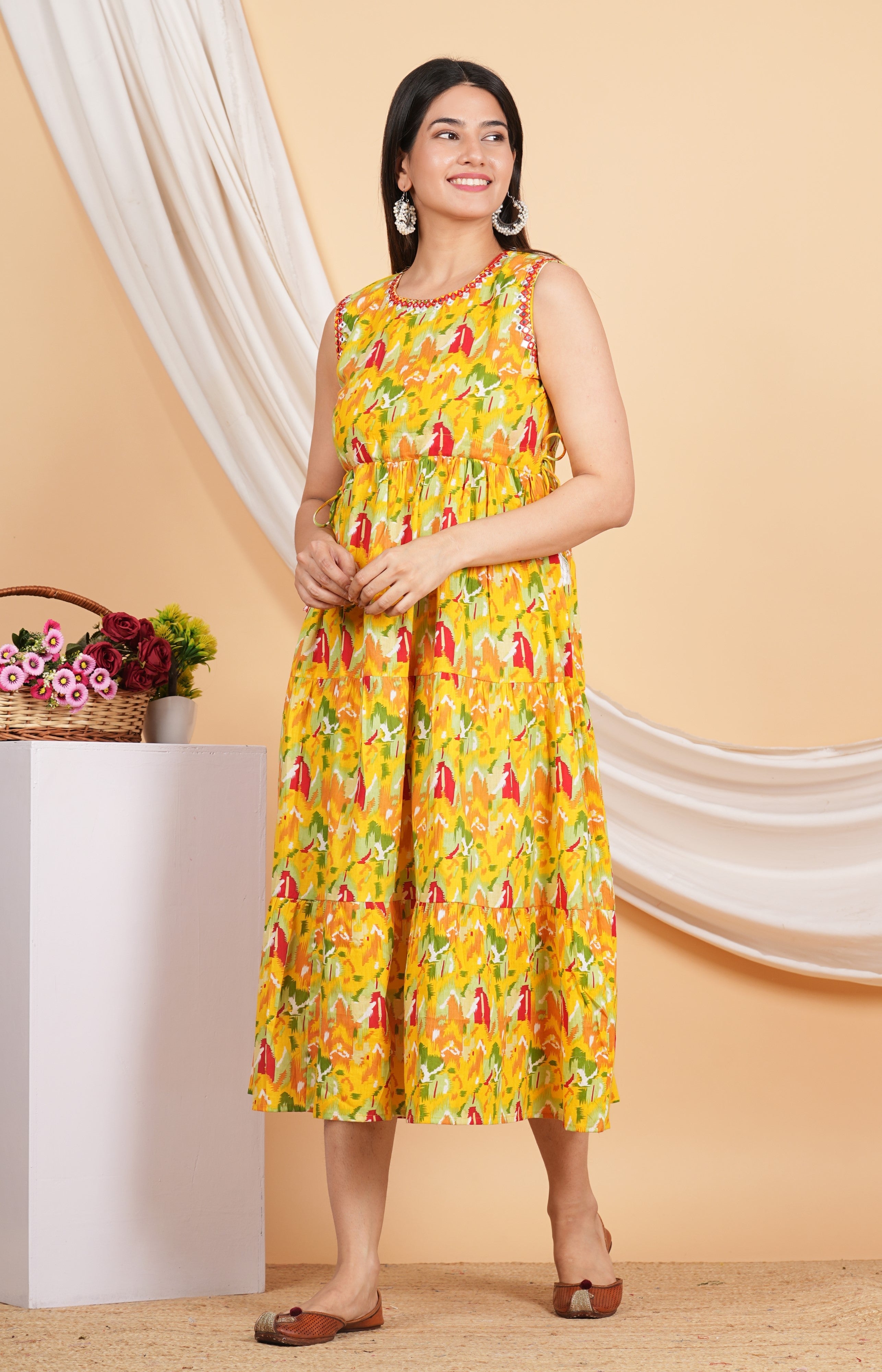 House of RP Women Rayon Yellow Abstract Printed Dress - Distacart