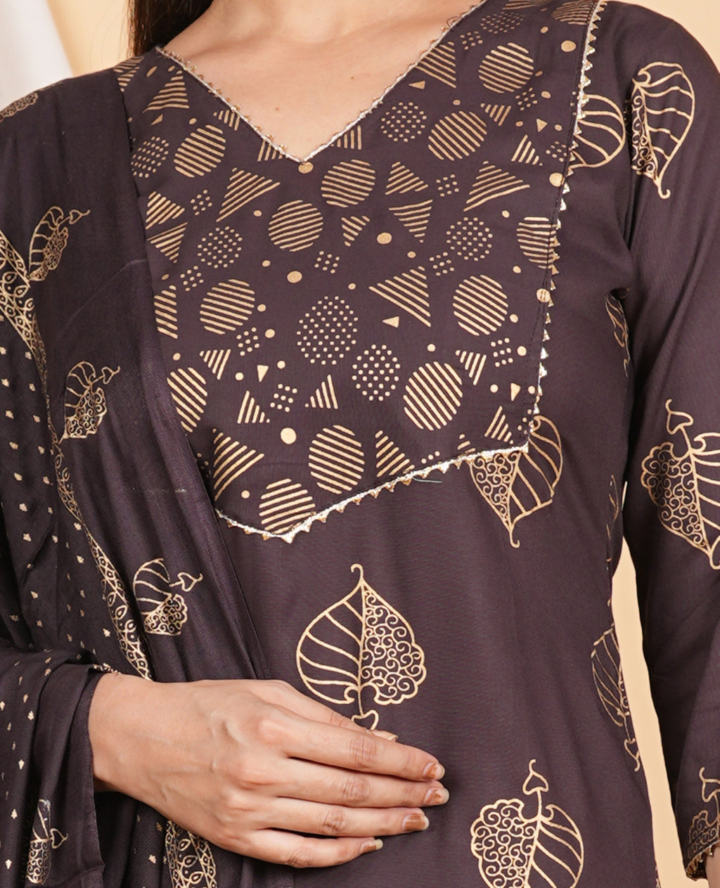 House of RP Wine Rayon Floral Print Kurta, Palazzo & Dupatta Set