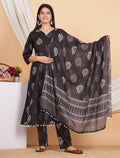 House of RP Wine Rayon Floral Print Kurta, Palazzo & Dupatta Set