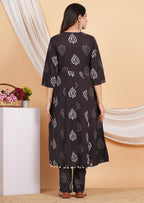 House of RP Wine Rayon Floral Print Kurta, Palazzo & Dupatta Set