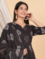 House of RP Wine Rayon Floral Print Kurta, Palazzo & Dupatta Set