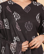 House of RP Wine Rayon Floral Print Kurta, Palazzo & Dupatta Set