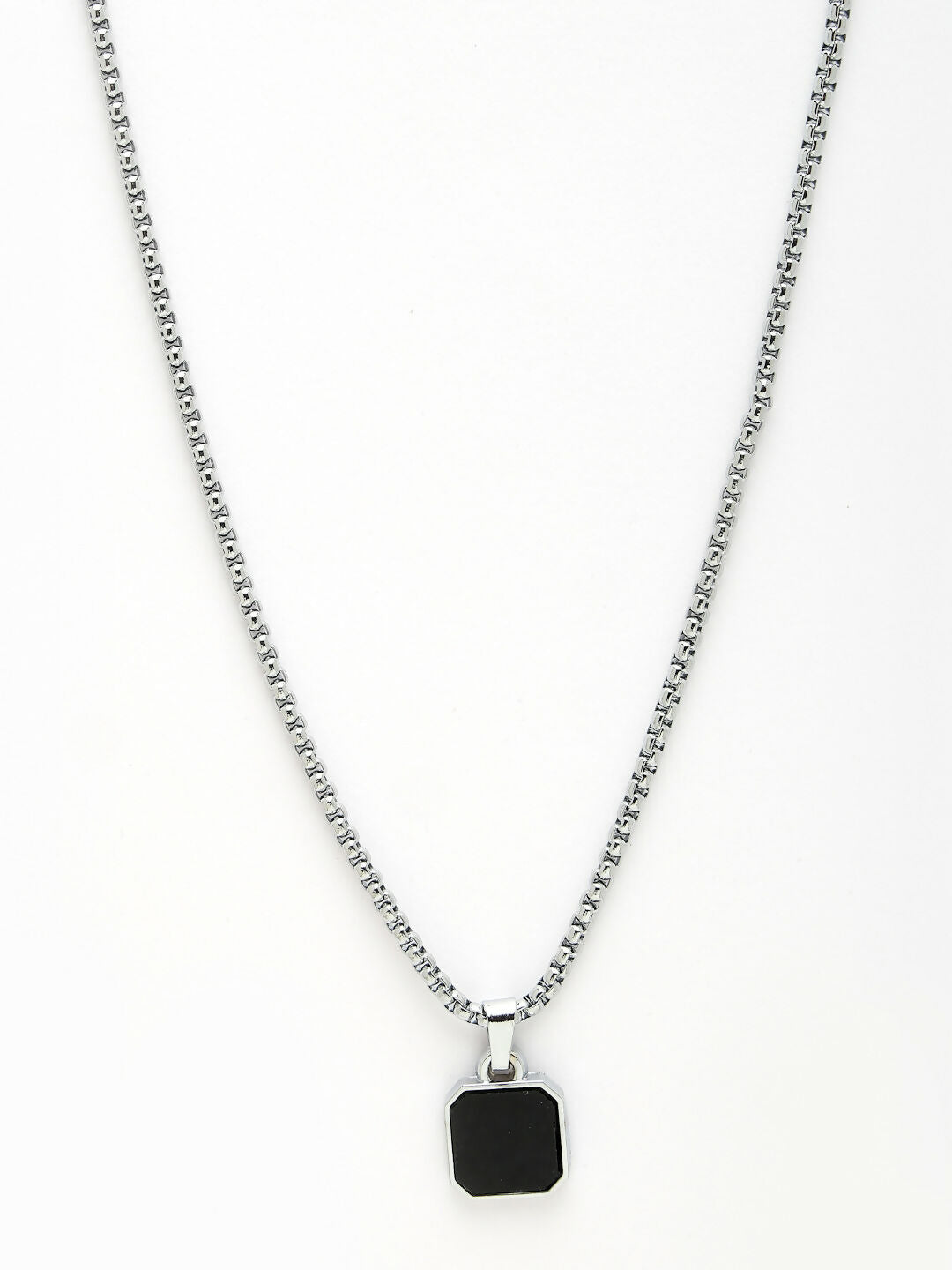 NVR Men's Silver-Plated Artificial Stone Stainless Steel Pendant with Chain
