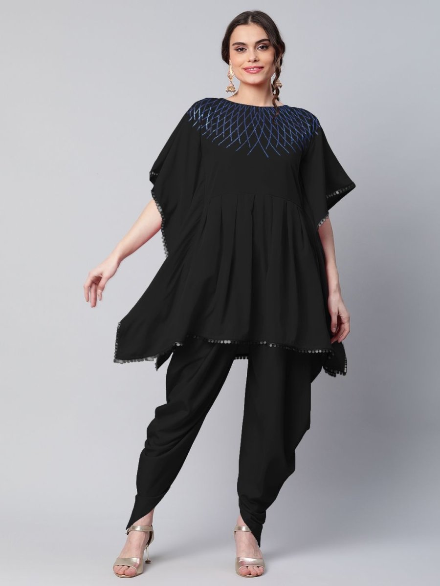 Ahalyaa Women Black Crepe Glitter Printed Kurta with Dhoti Pants - Distacart