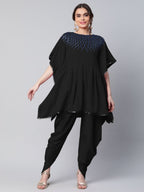 Ahalyaa Women Black Crepe Glitter Printed Kurta with Dhoti Pants - Distacart