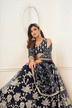 Aastha Fashion Black Butterfly Net White Cotton Thread Work And Sequence Work Embroidery Wedding Wear Lehenga Choli